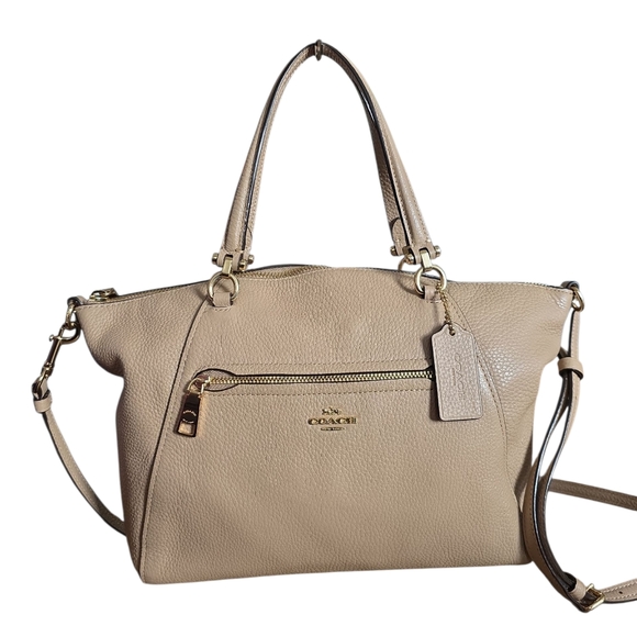 Coach Pebble Leather Prairie Satchel/ Shoulder Bag  Taupe  79997 - Picture 1 of 16